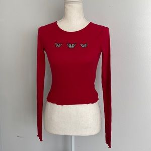 Hollister Red Buterfly Long-Sleeve Baby Tee, Size XS